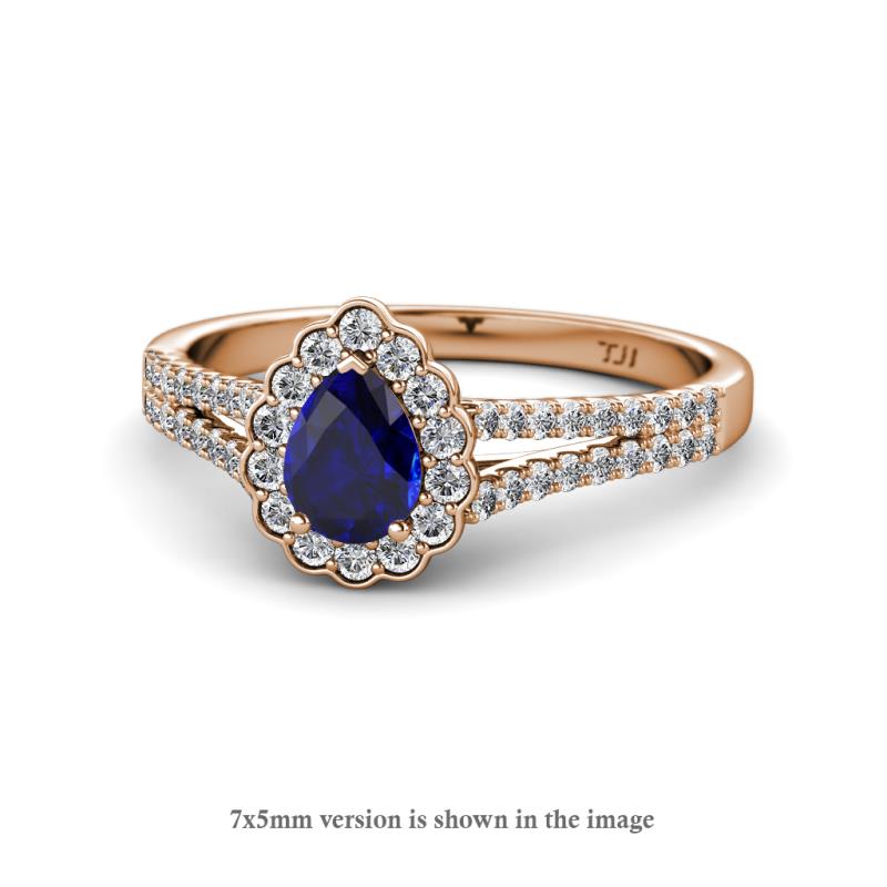 Raisa Desire Blue Sapphire and Diamond Halo Engagement Ring 