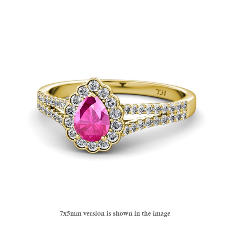 Raisa Desire Pink Sapphire and Diamond Halo Engagement Ring 