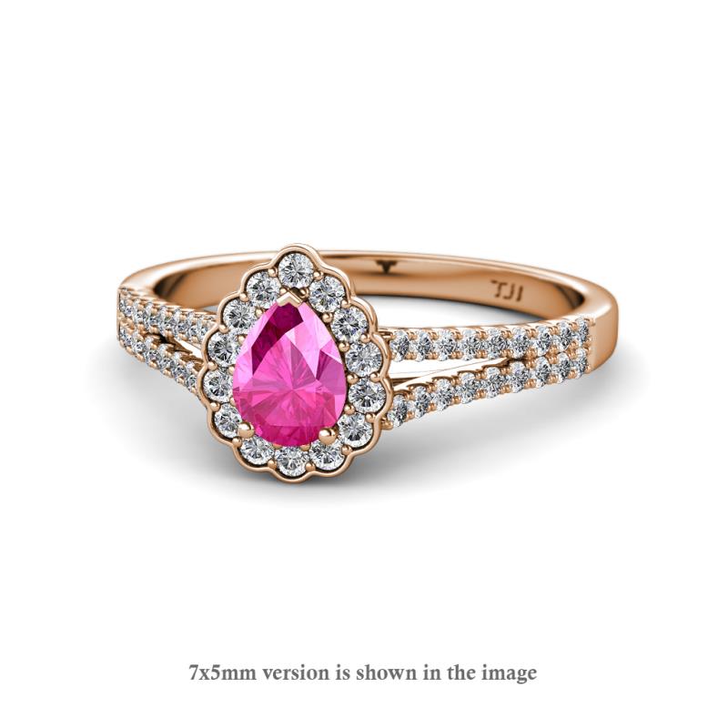 Raisa Desire Pink Sapphire and Diamond Halo Engagement Ring 