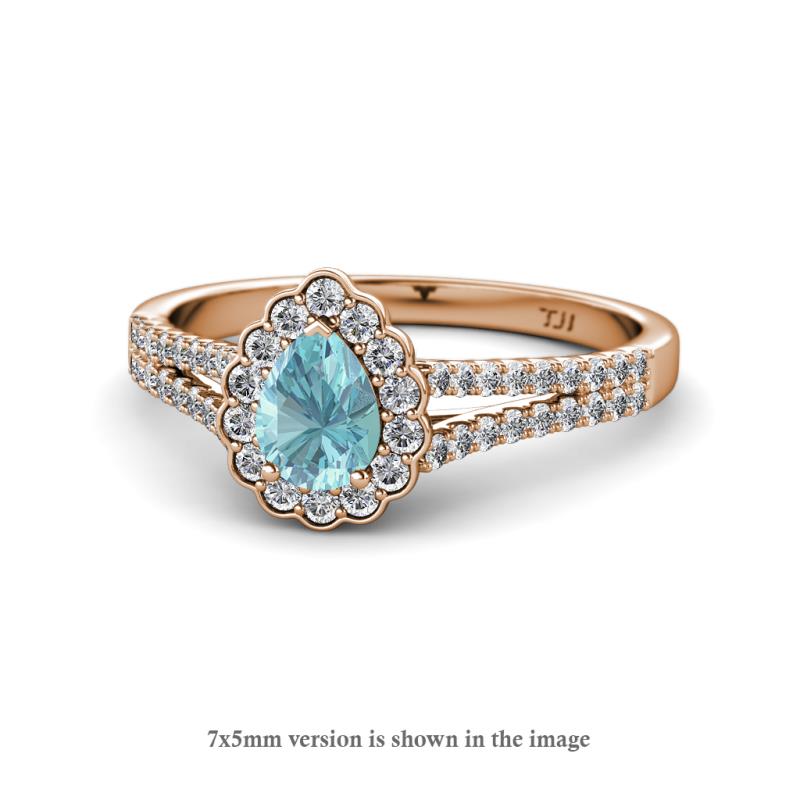 Raisa Desire Aquamarine and Diamond Halo Engagement Ring 