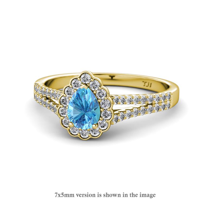 Raisa Desire Blue Topaz and Diamond Halo Engagement Ring 