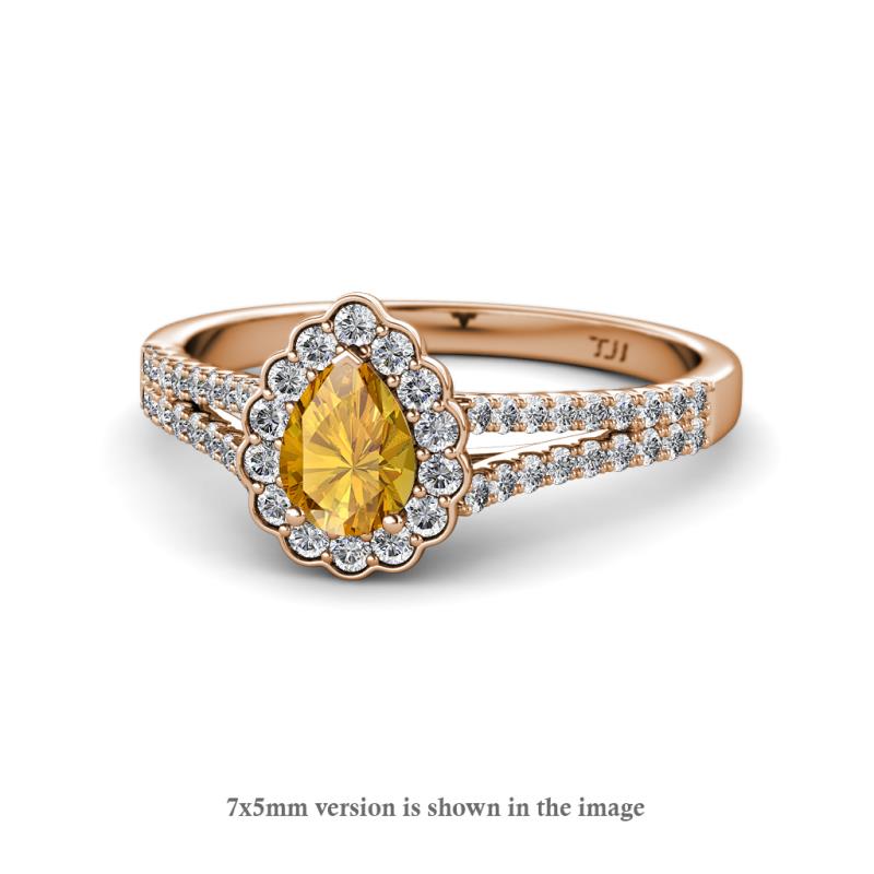 Raisa Desire Citrine and Diamond Halo Engagement Ring 