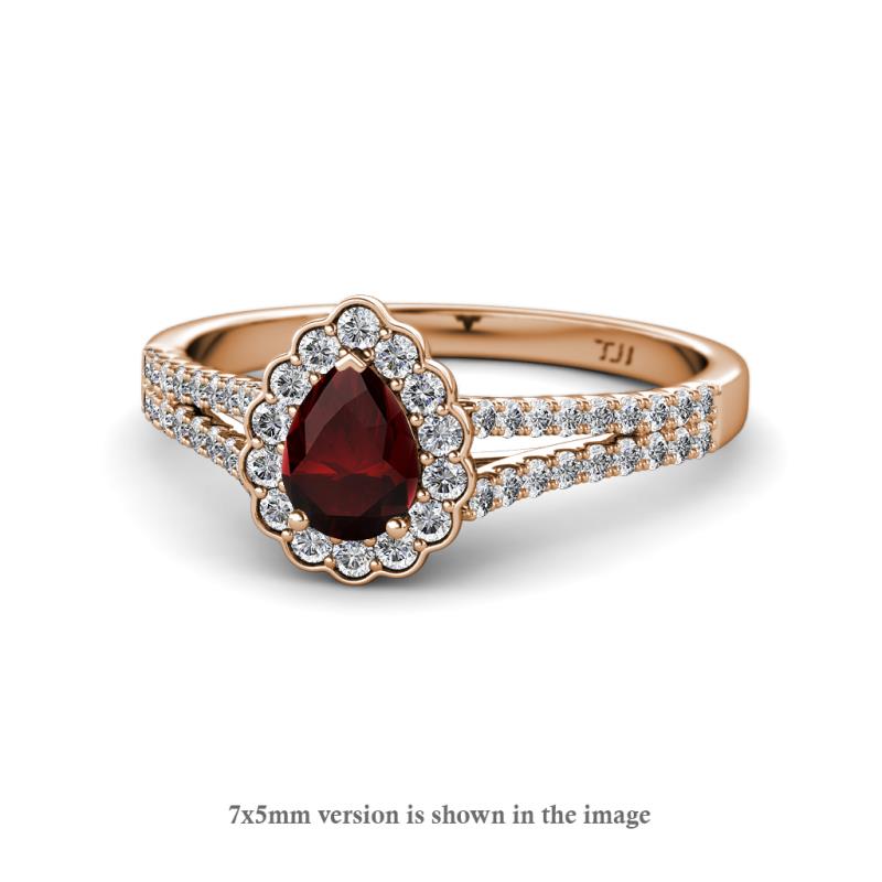 Raisa Desire Red Garnet and Diamond Halo Engagement Ring 