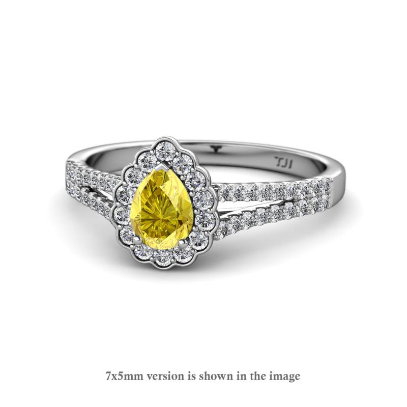 Raisa Desire Yellow Sapphire and Diamond Halo Engagement Ring 