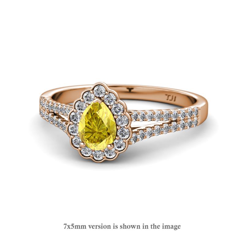 Raisa Desire Yellow Sapphire and Diamond Halo Engagement Ring 