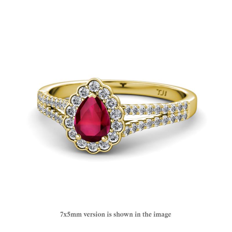 Raisa Desire Ruby and Diamond Halo Engagement Ring 