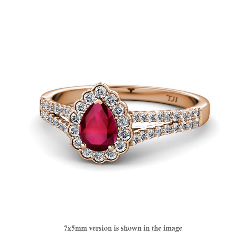 Raisa Desire Ruby and Diamond Halo Engagement Ring 