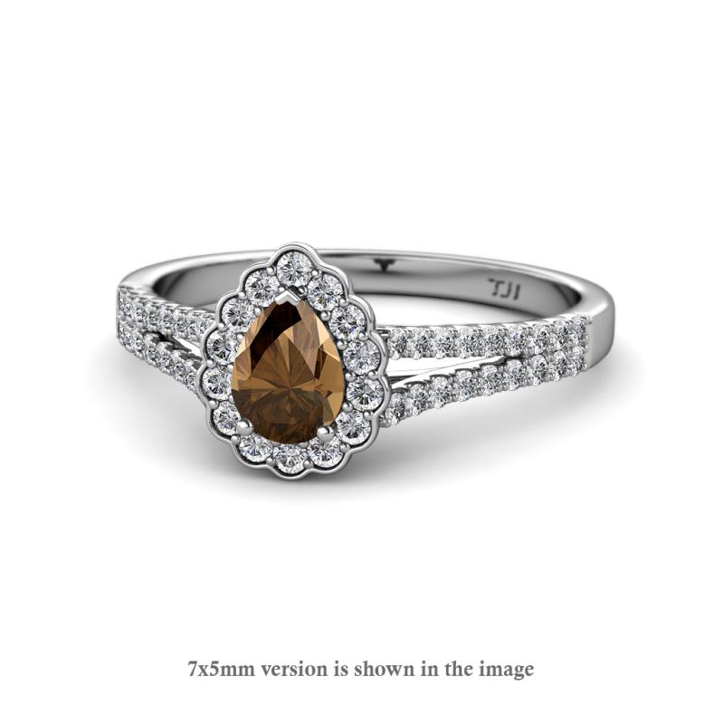 Raisa Desire Smoky Quartz and Diamond Halo Engagement Ring 