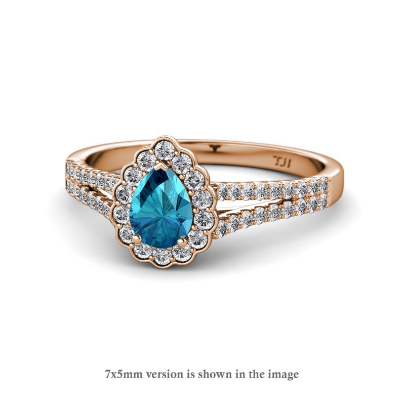 Raisa Desire London Blue Topaz and Diamond Halo Engagement Ring 