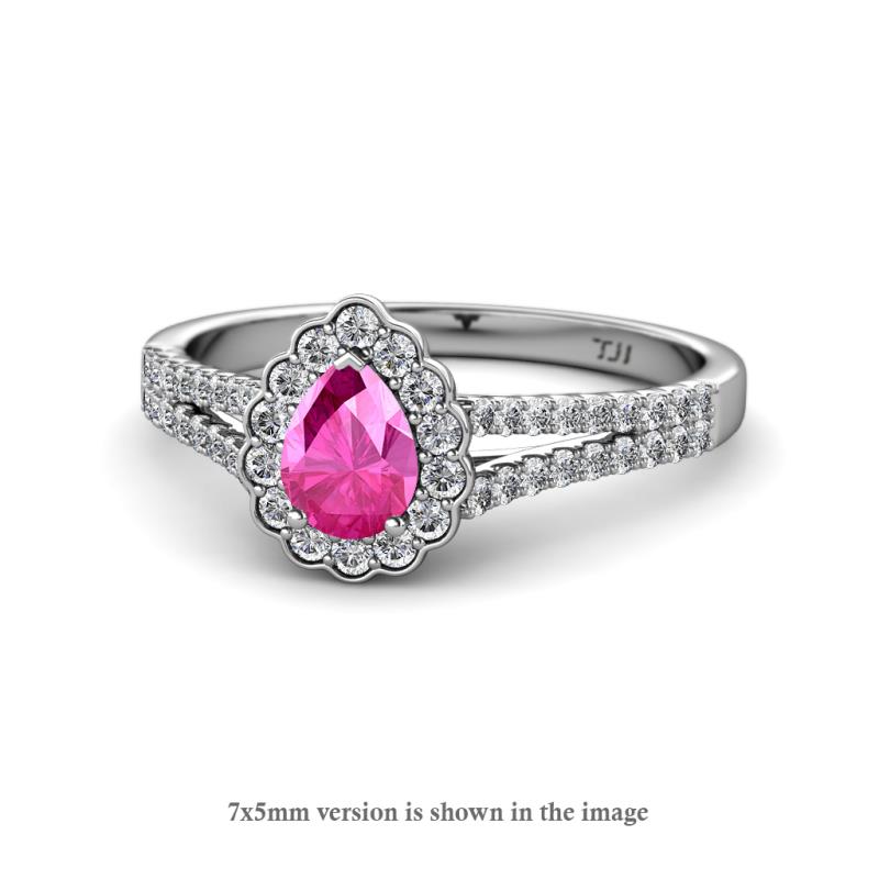 Raisa Desire Pink Sapphire and Diamond Halo Engagement Ring 