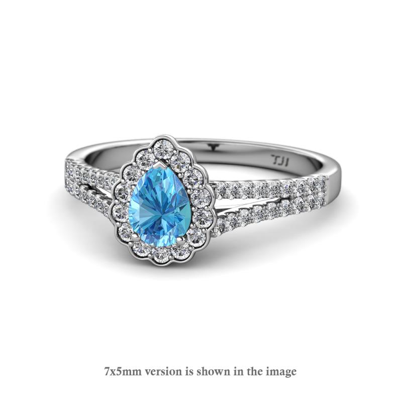 Raisa Desire Blue Topaz and Diamond Halo Engagement Ring 