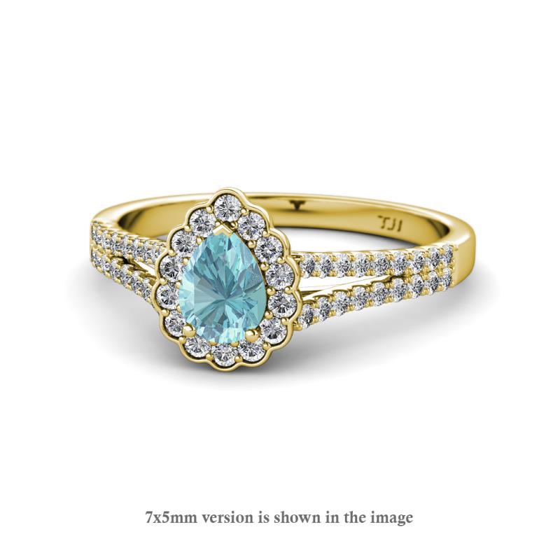 Raisa Desire Aquamarine and Diamond Halo Engagement Ring 