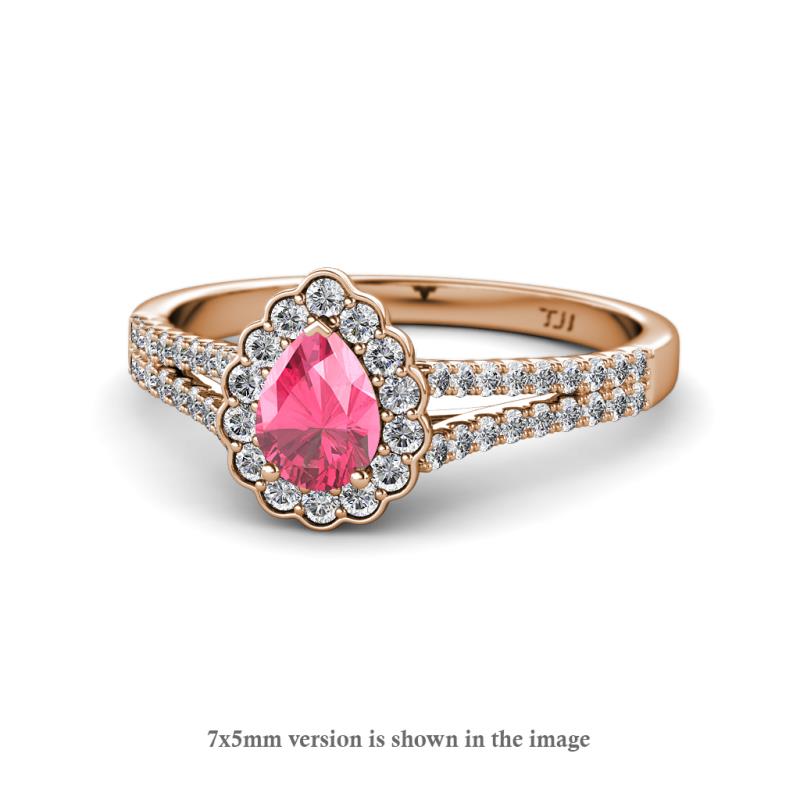 Raisa Desire Pink Tourmaline and Diamond Halo Engagement Ring 