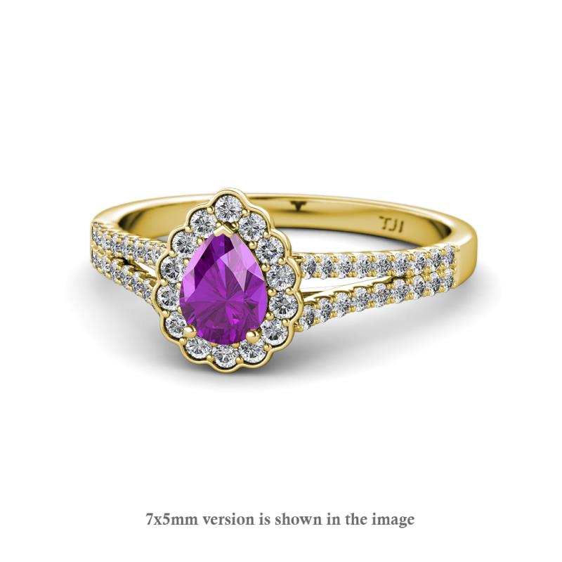 Raisa Desire Amethyst and Diamond Halo Engagement Ring 
