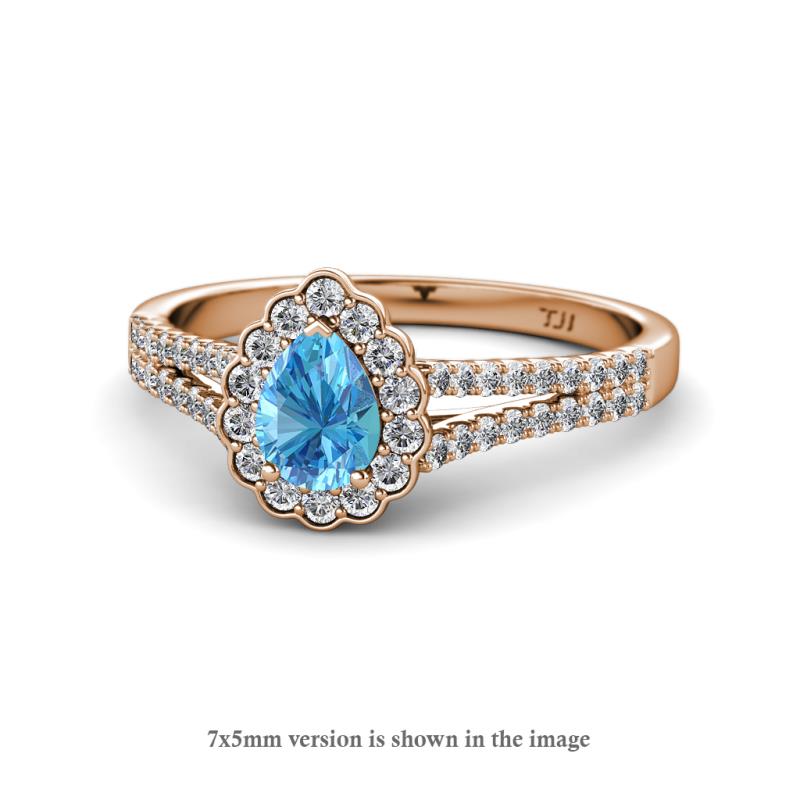 Raisa Desire Blue Topaz and Diamond Halo Engagement Ring 