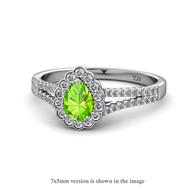 Raisa Desire Peridot and Diamond Halo Engagement Ring 