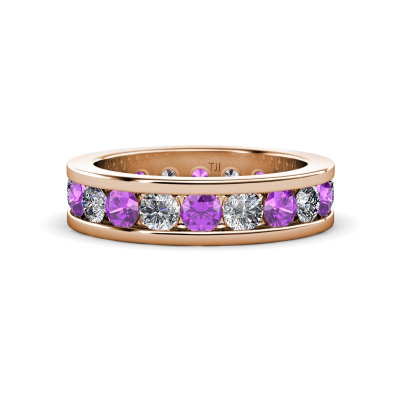 Celina 3.40 mm Round Amethyst and Diamond Eternity Band 