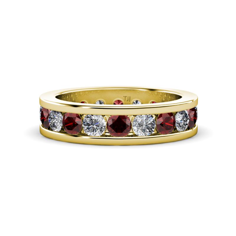 Celina 3.40 mm Round Red Garnet and Diamond Eternity Band 