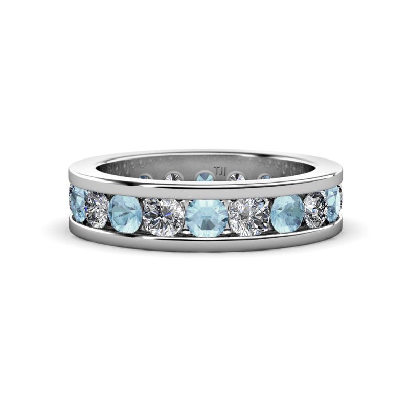 Celina 3.40 mm Round Aquamarine and Diamond Eternity Band 