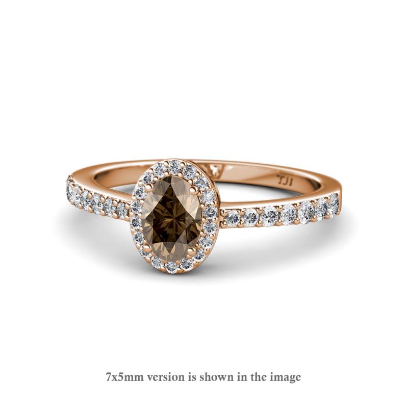 Verna Desire Oval Cut Smoky Quartz and Diamond Halo Engagement Ring 