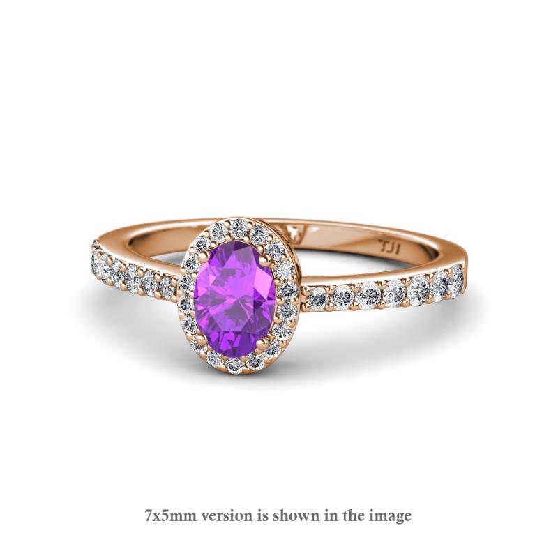 Verna Desire Oval Cut Amethyst and Diamond Halo Engagement Ring 