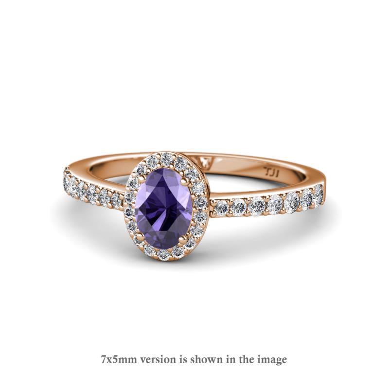 Verna Desire Oval Cut Iolite and Diamond Halo Engagement Ring 