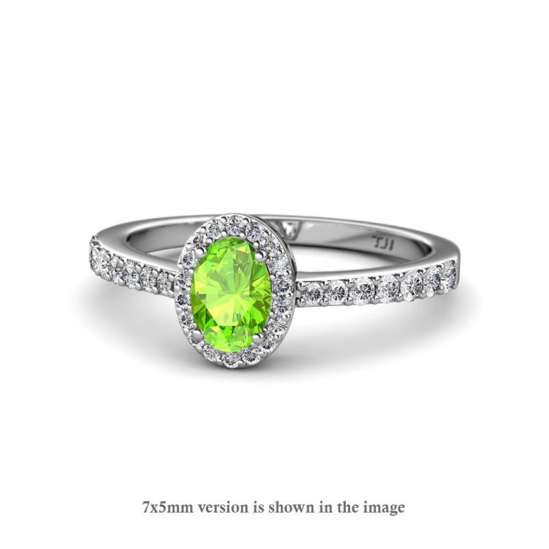 Verna Desire Oval Cut Peridot and Diamond Halo Engagement Ring 