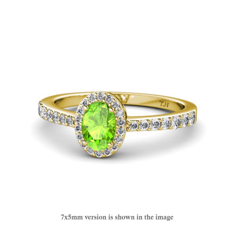 Verna Desire Oval Cut Peridot and Diamond Halo Engagement Ring 