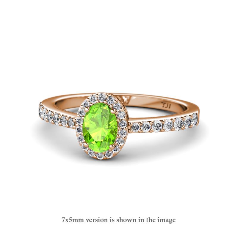 Verna Desire Oval Cut Peridot and Diamond Halo Engagement Ring 