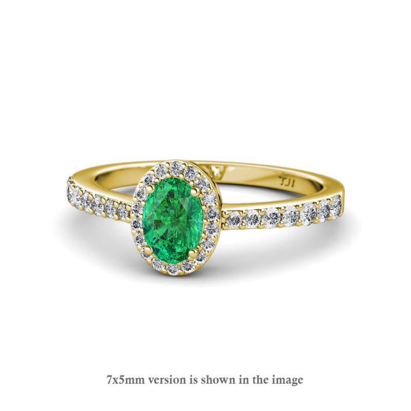 Verna Desire Oval Cut Emerald and Diamond Halo Engagement Ring 