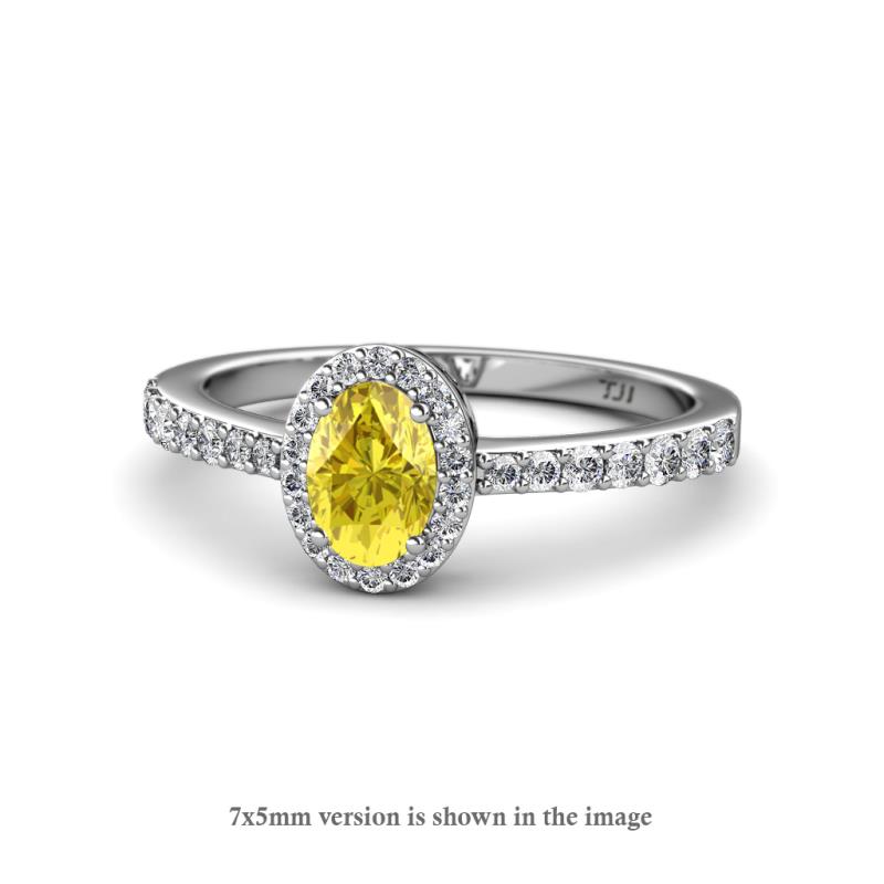 Verna Desire Oval Cut Yellow Sapphire and Diamond Halo Engagement Ring 