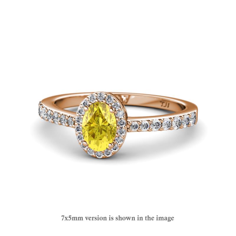 Verna Desire Oval Cut Yellow Sapphire and Diamond Halo Engagement Ring 