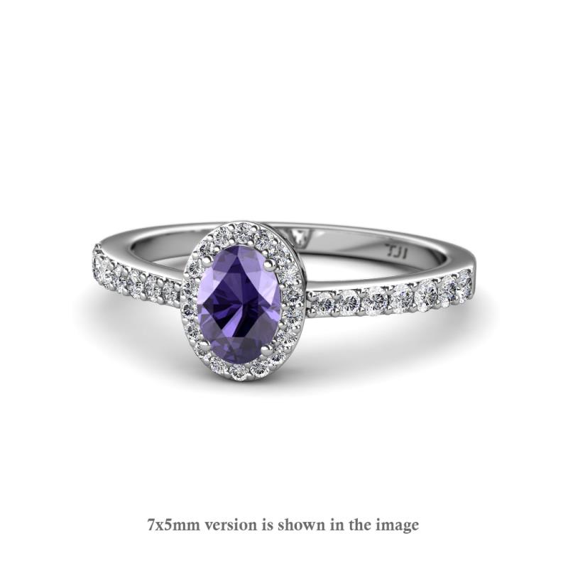 Verna Desire Oval Cut Iolite and Diamond Halo Engagement Ring 