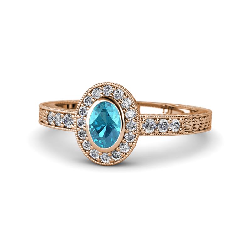 Annabel Desire Oval Cut London Blue Topaz and Diamond Halo Engagement Ring 