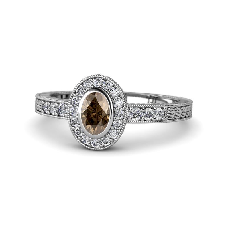 Annabel Desire Oval Cut Smoky Quartz and Diamond Halo Engagement Ring 