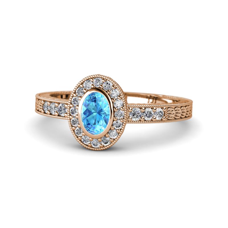 Annabel Desire Oval Cut Blue Topaz and Diamond Halo Engagement Ring 