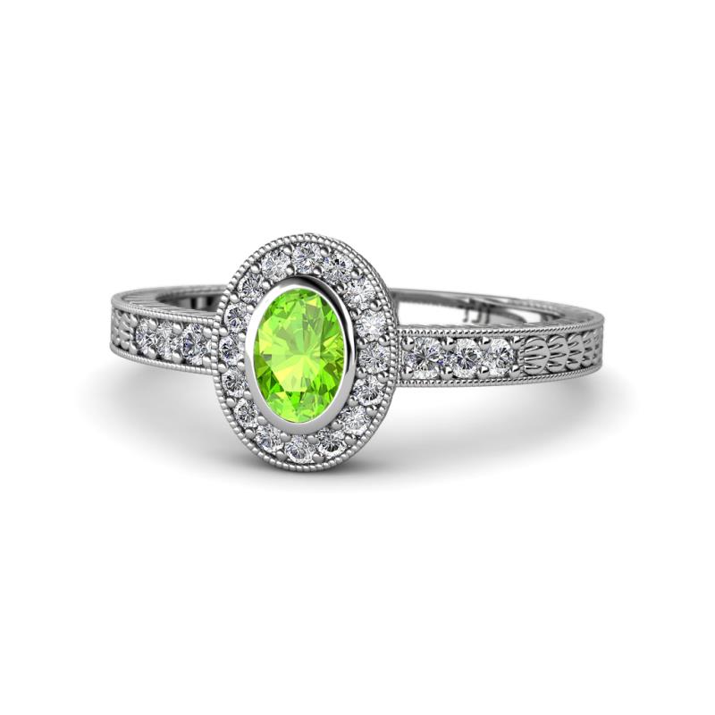 Annabel Desire Oval Cut Peridot and Diamond Halo Engagement Ring 