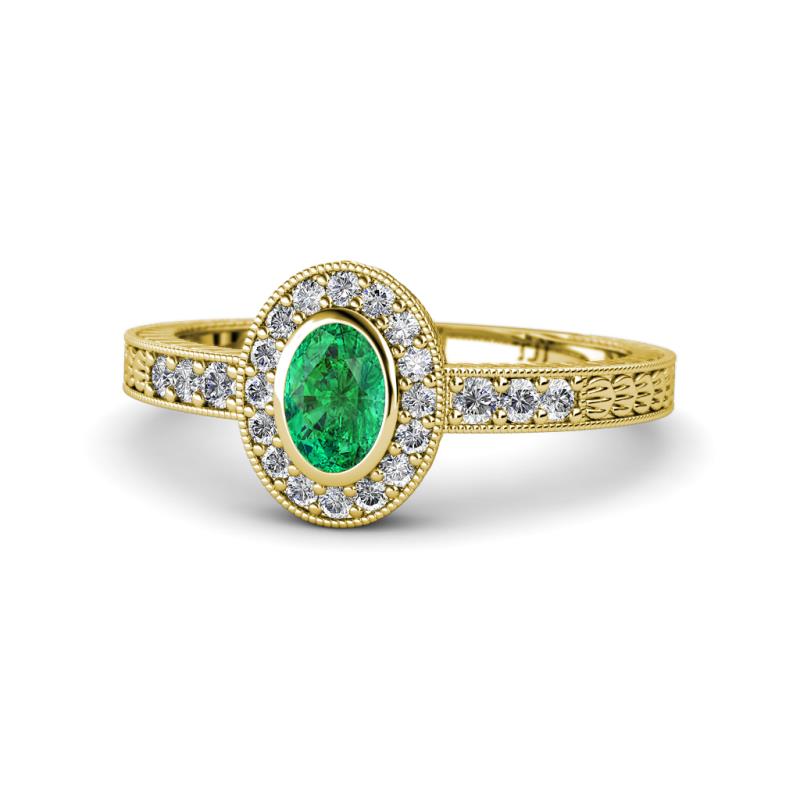 Annabel Desire Oval Cut Emerald and Diamond Halo Engagement Ring 