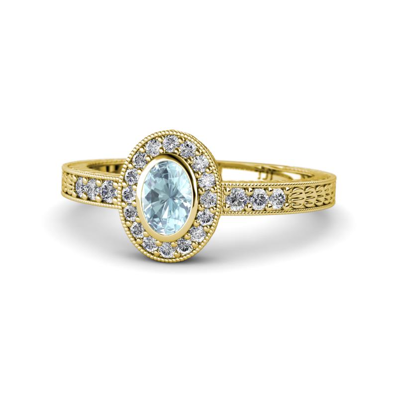 Annabel Desire Oval Cut Aquamarine and Diamond Halo Engagement Ring 