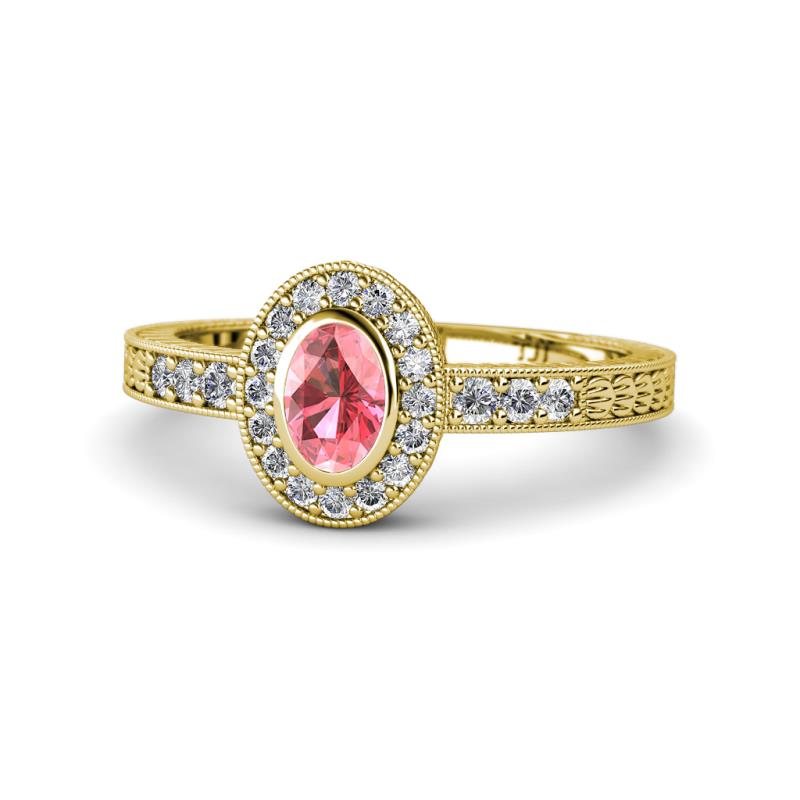 Annabel Desire Oval Cut Pink Tourmaline and Diamond Halo Engagement Ring 