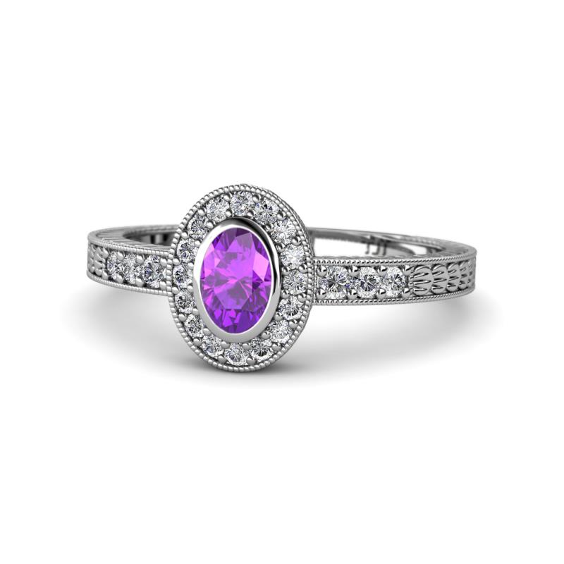Annabel Desire Oval Cut Amethyst and Diamond Halo Engagement Ring 