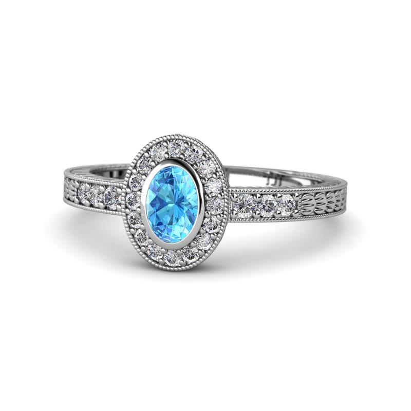 Annabel Desire Oval Cut Blue Topaz and Diamond Halo Engagement Ring 