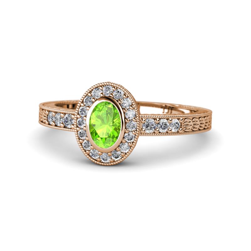 Annabel Desire Oval Cut Peridot and Diamond Halo Engagement Ring 