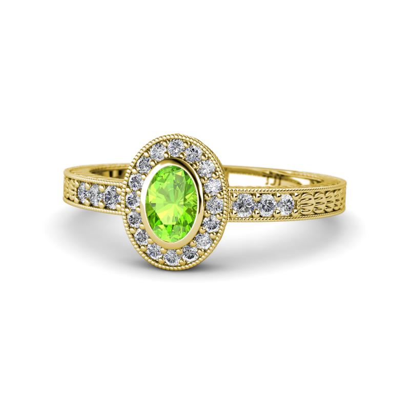 Annabel Desire Oval Cut Peridot and Diamond Halo Engagement Ring 
