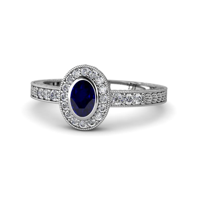 Annabel Desire Oval Cut Blue Sapphire and Diamond Halo Engagement Ring 
