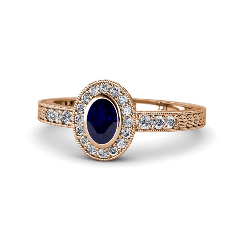 Annabel Desire Oval Cut Blue Sapphire and Diamond Halo Engagement Ring 