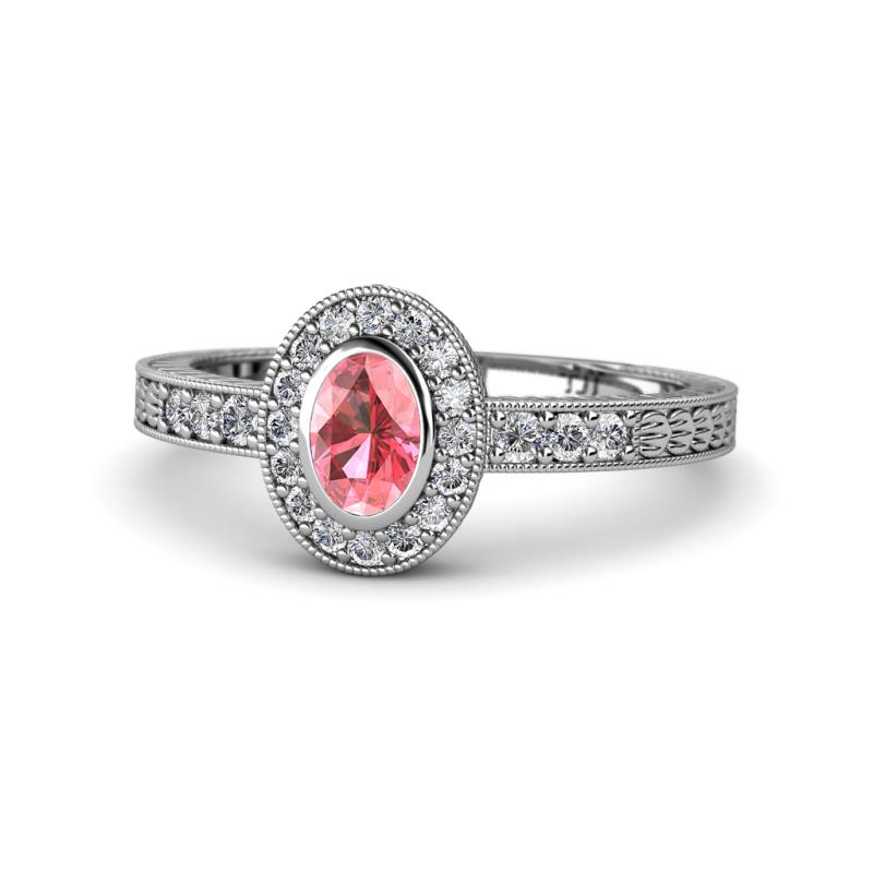 Annabel Desire Oval Cut Pink Tourmaline and Diamond Halo Engagement Ring 