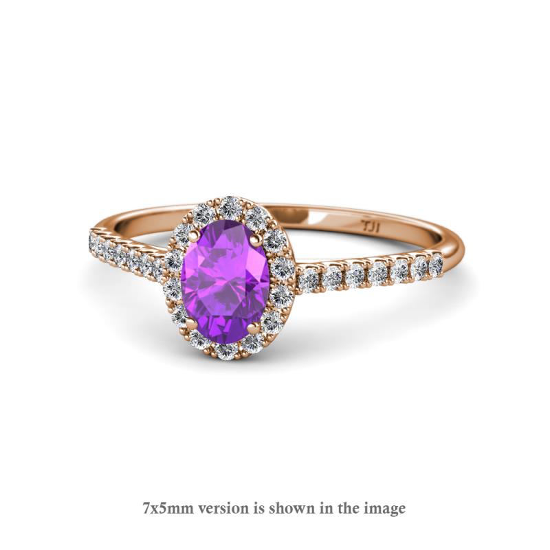 Marnie Desire Oval Cut Amethyst and Diamond Halo Engagement Ring 