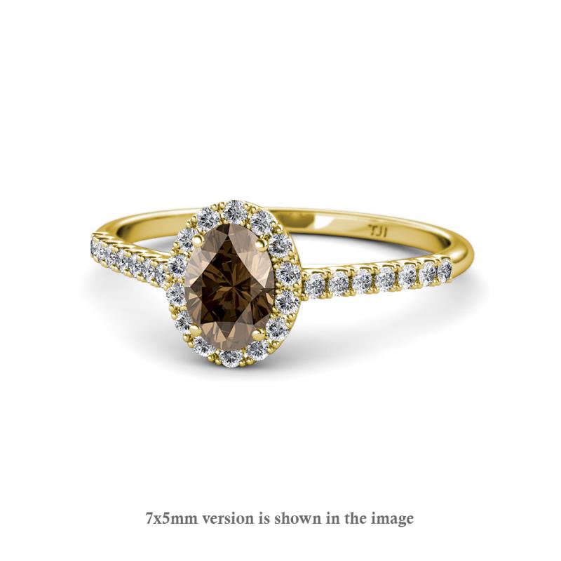 Marnie Desire Oval Cut Smoky Quartz and Diamond Halo Engagement Ring 