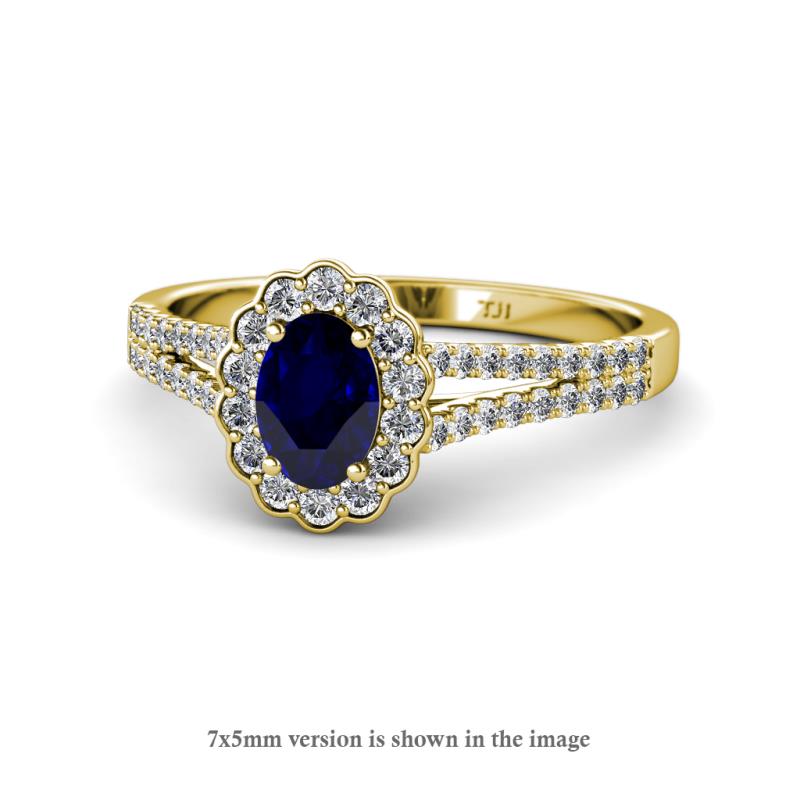 Raisa Desire Blue Sapphire and Diamond Halo Engagement Ring 